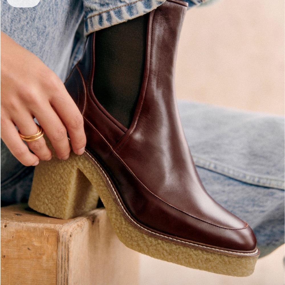 Sezane Brown Leather Platform Ankle Boots